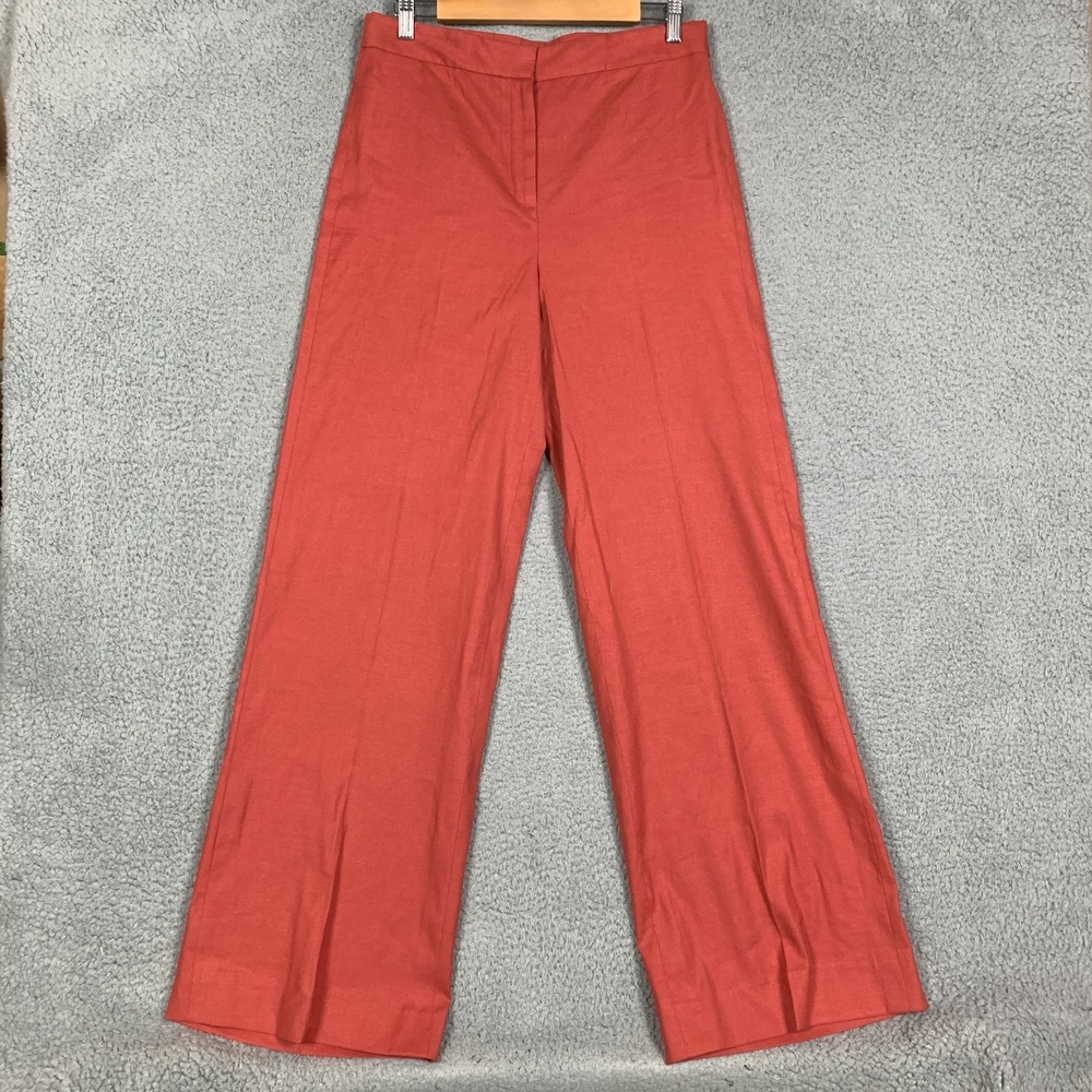 Theory Terena Pants Women's 10 Carmine Red New Stretch Linen Wide Leg NWT $295